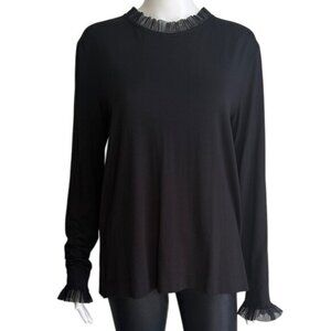 RIANI Ruffle Detail Long Sleeve Top in Black Size M/L